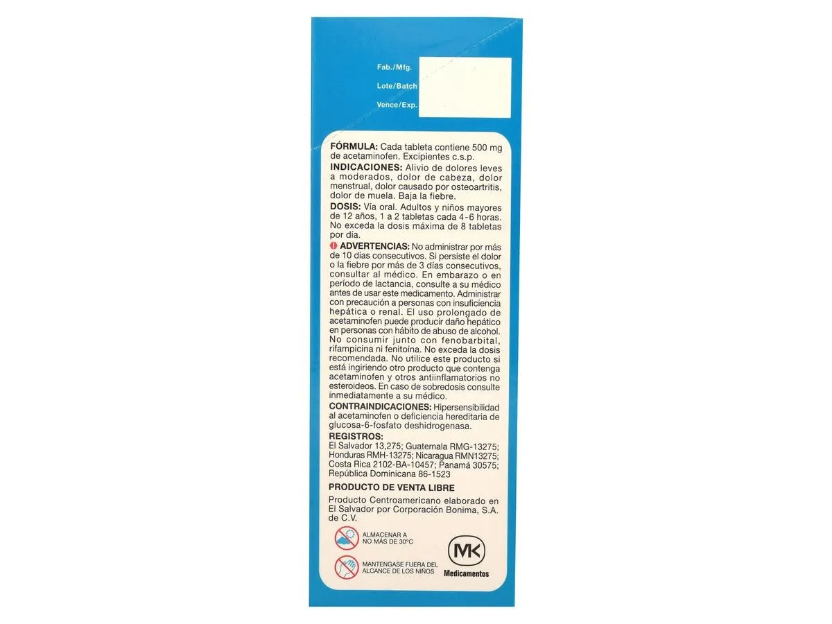 Acetaminofen Mk 500mg- Precio por 1 unidad