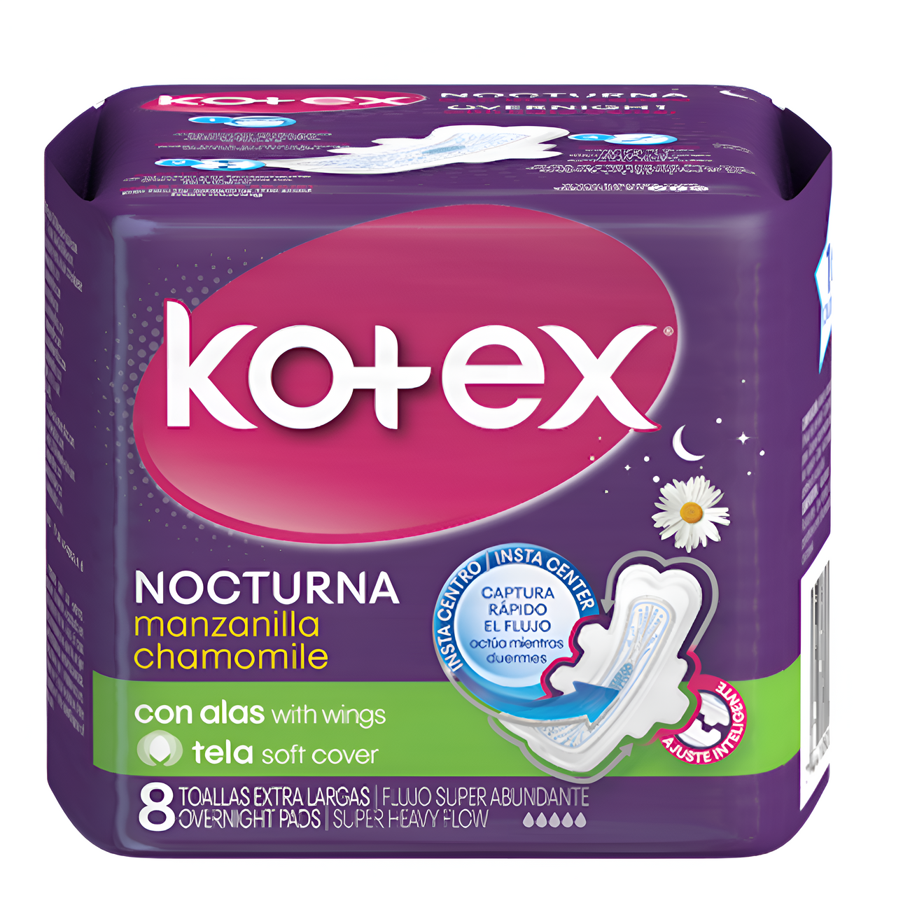 Toallas Femeninas Kotex Nocturnas Con Alas - 8 Unidades