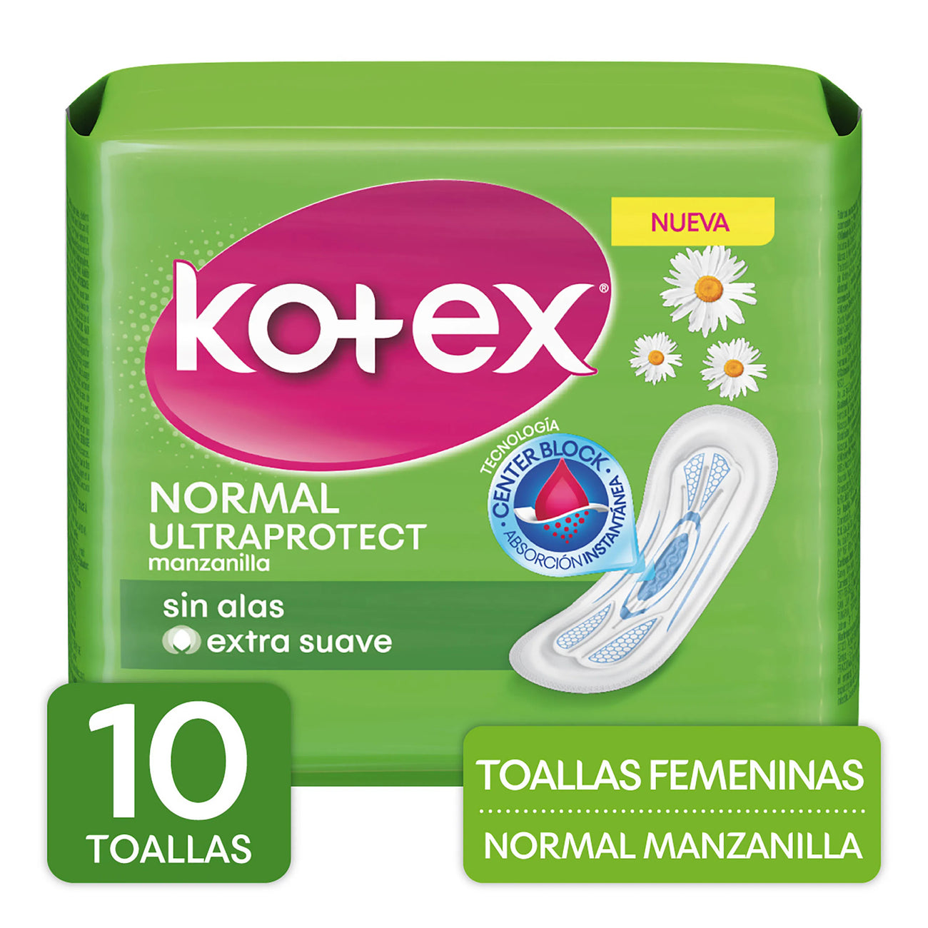 Toallas Femeninas Kotex UltaProtect Manzanilla Sin Alas - 10Uds