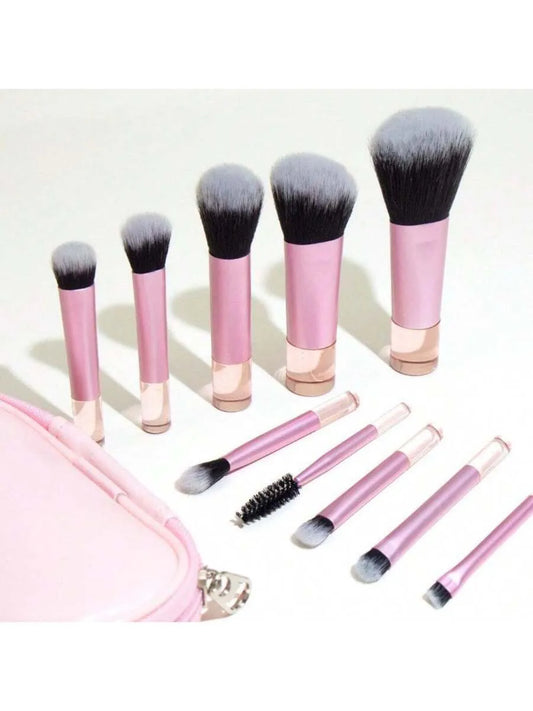 10 brochas de maquillaje mini rosas