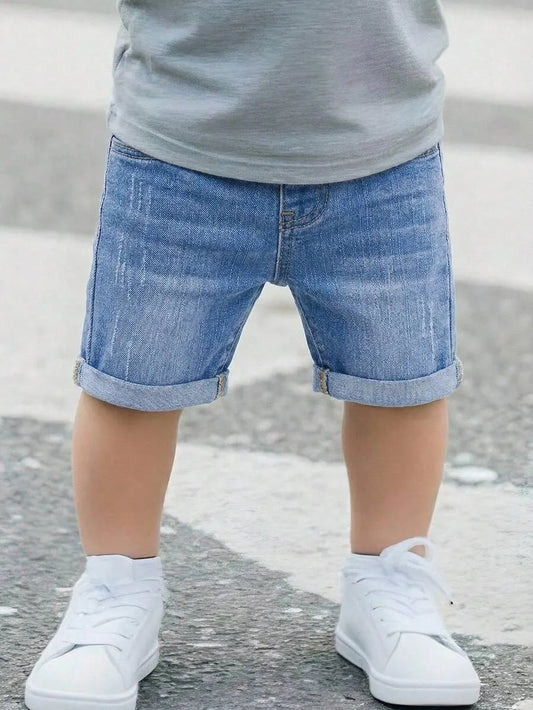Shorts de mezclilla azul elástica para bebés/niños pequeños
