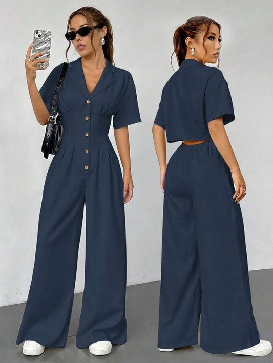 Mono de verano minimalista de unicolor con botones y media cartera para mujeres