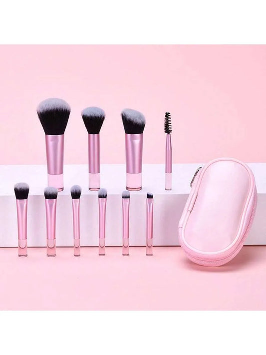 10 brochas de maquillaje mini rosas