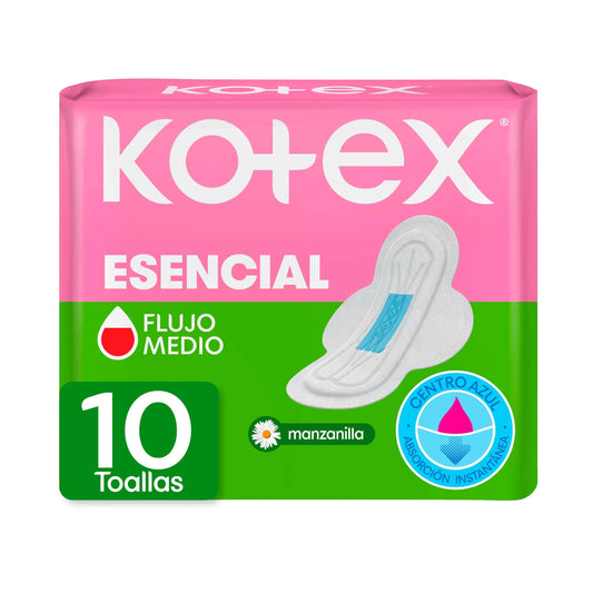 Toallas Femeninas Kotex Esencial Normal Con Alas - Paquete de 10 Unidades