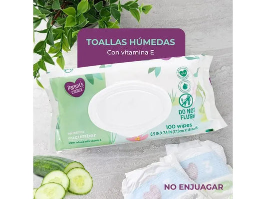 Toallas Húmedas Parent's Choice Aroma Pepino 3 Pack - 100 Unidades