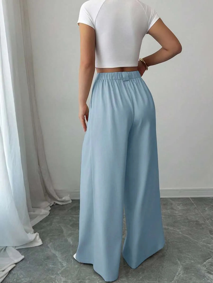 Pantalón de cintura alta color albaricoque liso