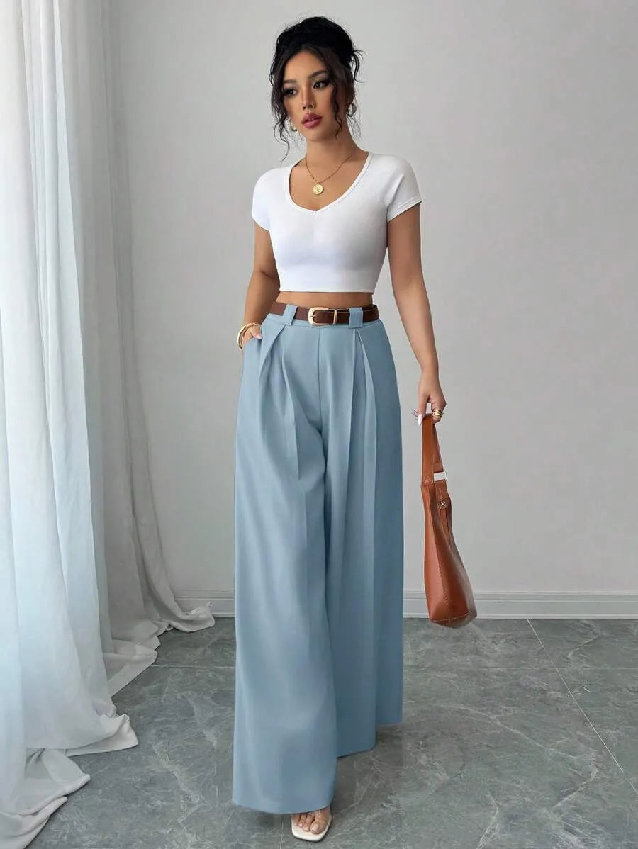 Pantalón de cintura alta color albaricoque liso
