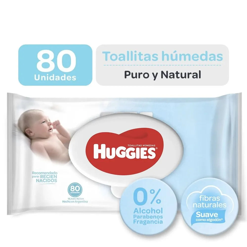 Toallas Húmedas Huggies Puro y Natural - 80 Unidades