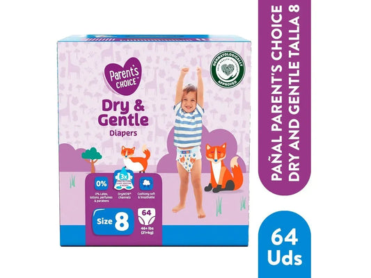 Pañales Parent's Choice Dry and Gentle Talla 8 - 64 Unidades