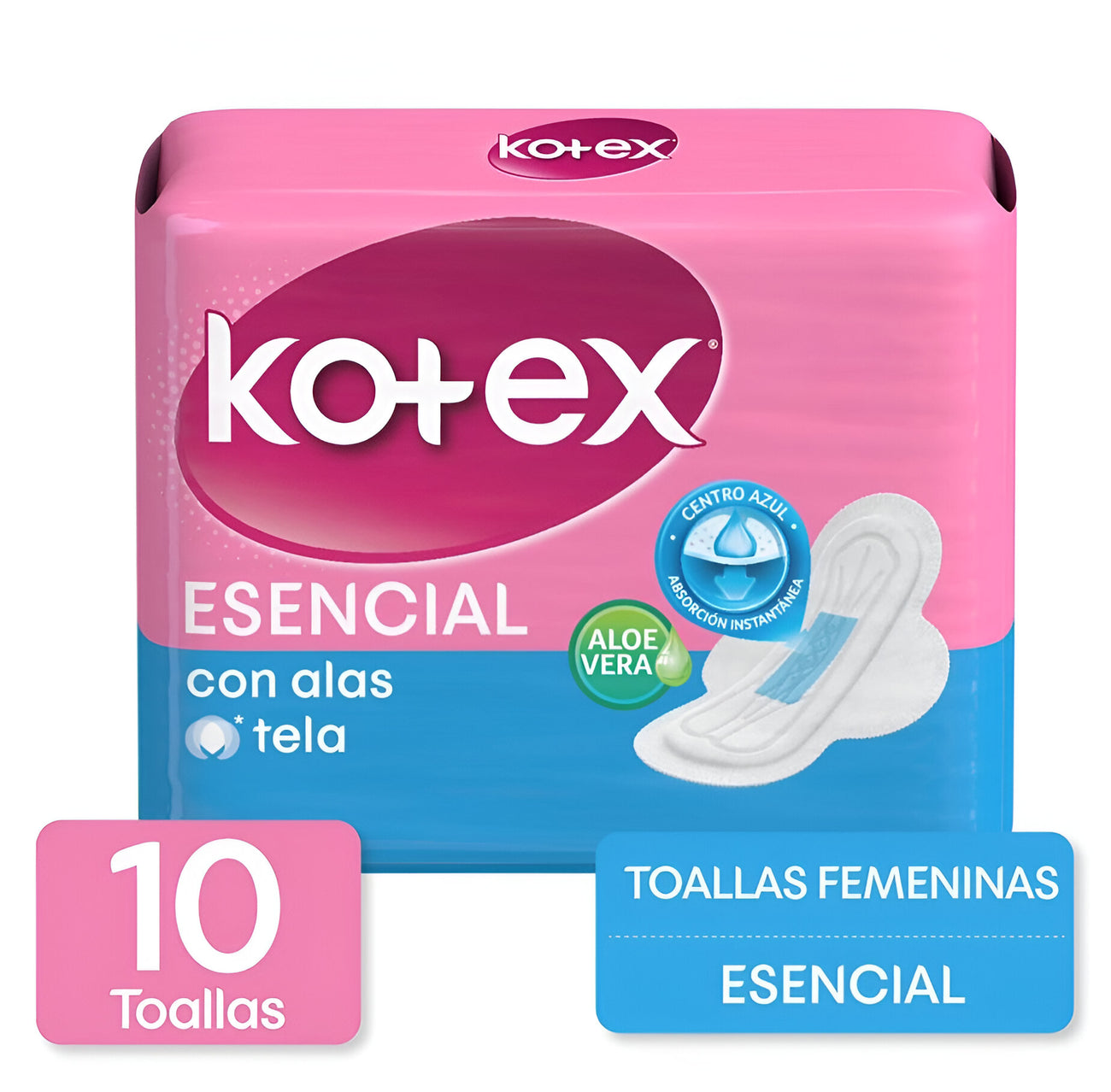 Toallas Femeninas Kotex Esencial Normal Con Alas - Paquete de 10 Unidades